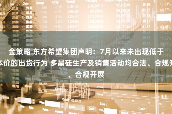 金策略 东方希望集团声明：7月以来未出现低于成本价的出货行为 多晶硅生产及销售活动均合法、合规开展