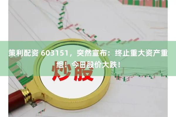 策利配资 603151，突然宣布：终止重大资产重组！今日股价大跌！